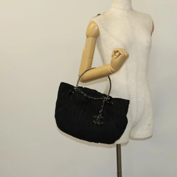 CHANEL Hand Bag Tweed Black Silver CC Auth - Picture 13 of 15